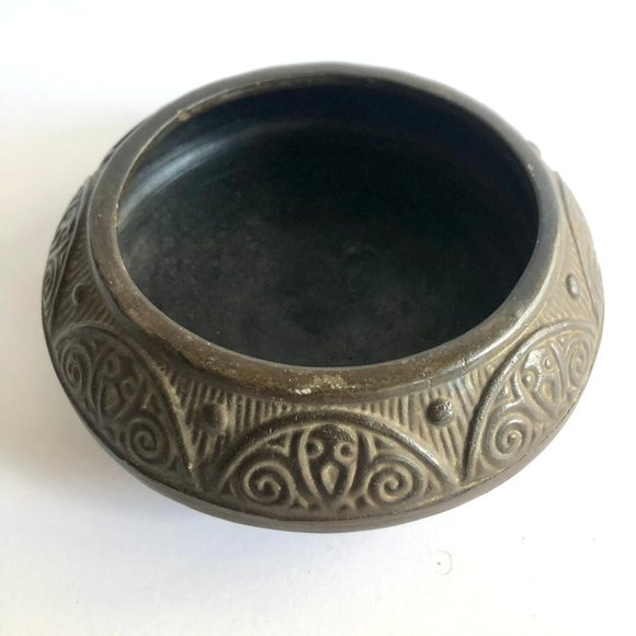 Vintage 30s Tokanabe Pottery Japanese Bonsai Dish Footed Embossed Planter Bowl - Picture 8 of 10